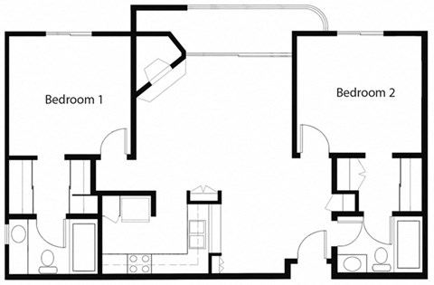 Floor plan for 2 beds, 2 baths, 946 sqft